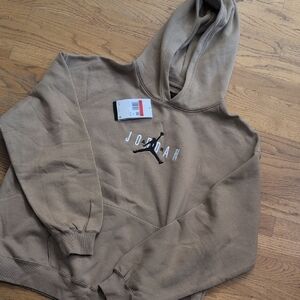 Jordan Crewneck Hoodie in Olive Brown with Black Jumpman